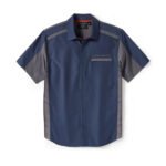 Harley-Davidson Men's H-D TECH Quick Dry Button-Up Colorblock Short Sleeve Shirt, Blue & Gray 96385-25VM