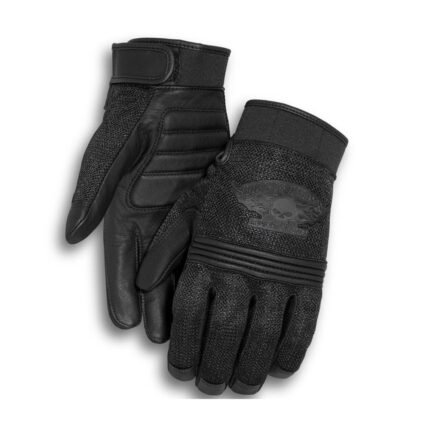 Harley-Davidson Men's Winged Skull Full-Finger Leather Gloves, Black 98278-14VM