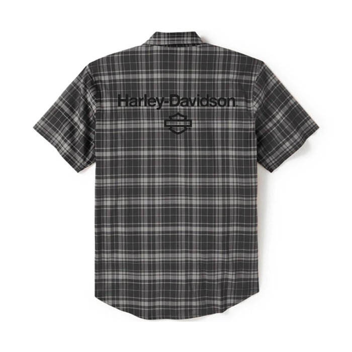 Harley-Davidson Men's H-D TECH Coolmax Button-Up Short Sleeve Shirt, Gray Plaid 96515-25VM - Image 2