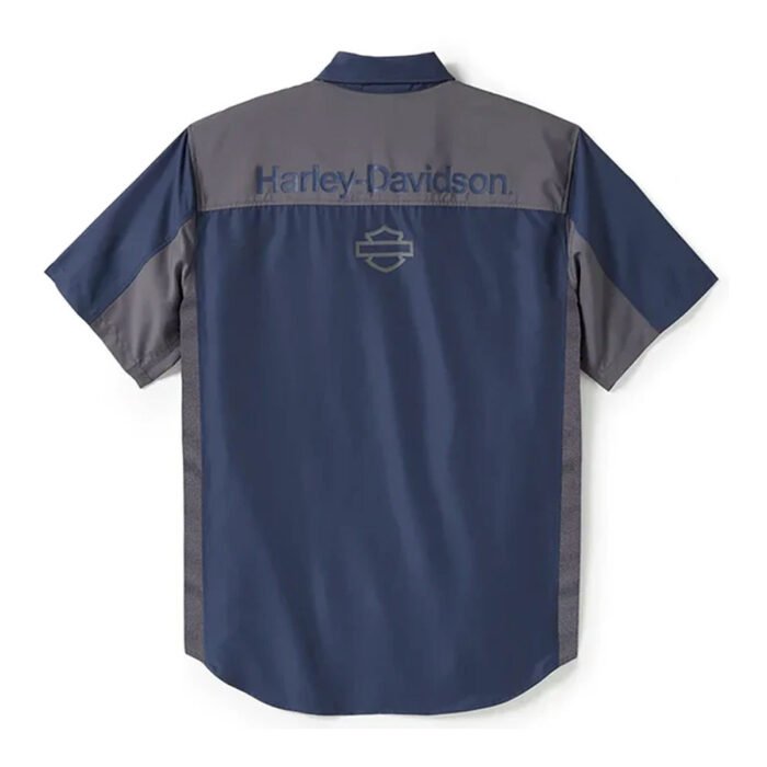 Harley-Davidson Men's H-D TECH Quick Dry Button-Up Colorblock Short Sleeve Shirt, Blue & Gray 96385-25VM - Image 2