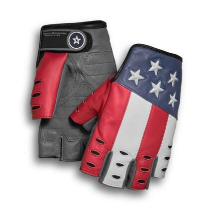 Harley-Davidson Men's Patriot Fingerless Leather Reflective Gloves, Red/White/Blue 98106-19VM