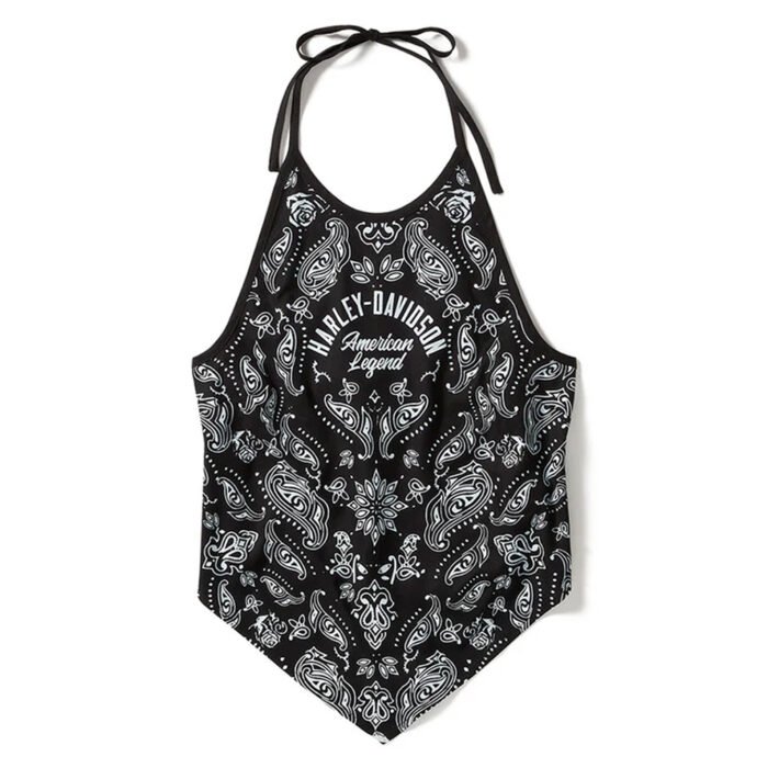 Harley-Davidson Women's Classic Paisley Bandana Halter Neck Tank, Black 96549-25VW - Image 1