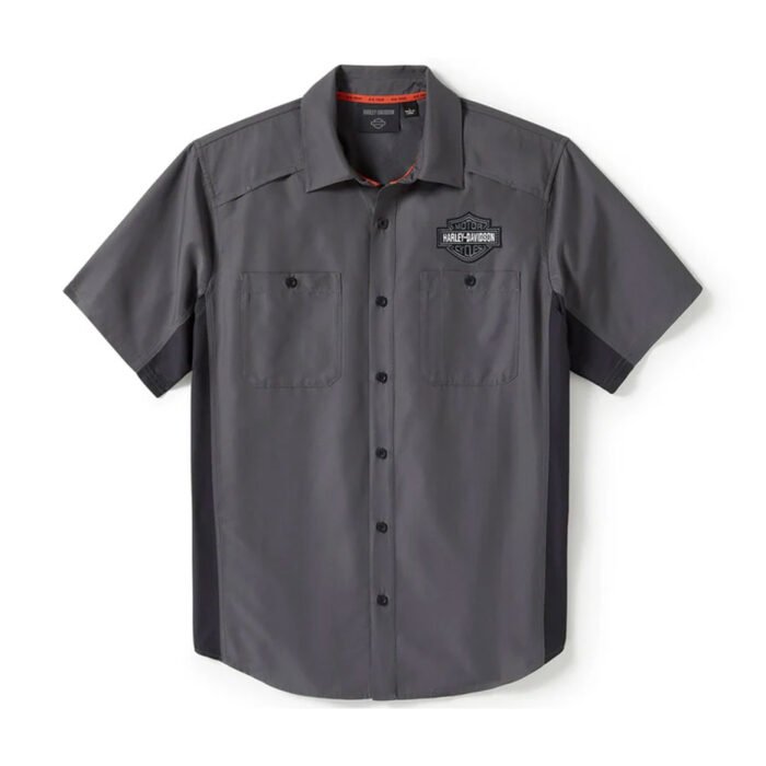 Harley-Davidson Men's H-D TECH Colorblock Button-Up Short Sleeve Shirt, Gray 96501-25VM - Image 1
