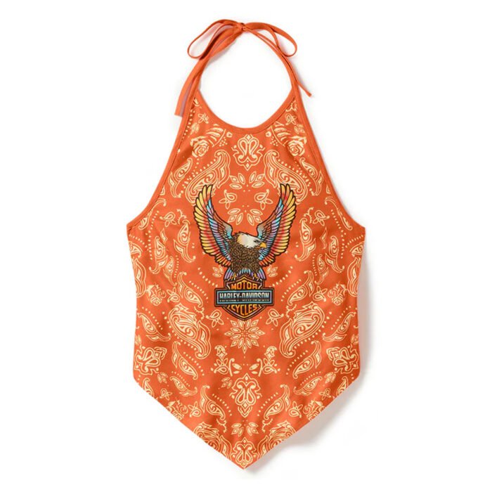 Harley-Davidson Women's Neon Eagle Paisley Bandana Halter Neck Tank, Orange 96555-25VW - Image 1