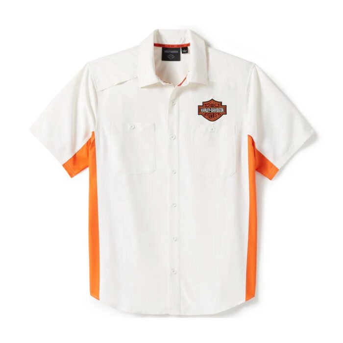 Harley-Davidson Men's H-D TECH Colorblock Button-Up Short Sleeve Shirt, White 96502-25VM - Image 1