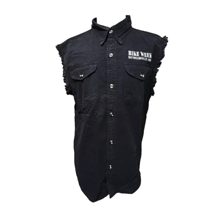 Bike Week 2025 Men's Official Logo Blow-Out Button-Up Sleeveless Shirt, Black Muscle - Image 1