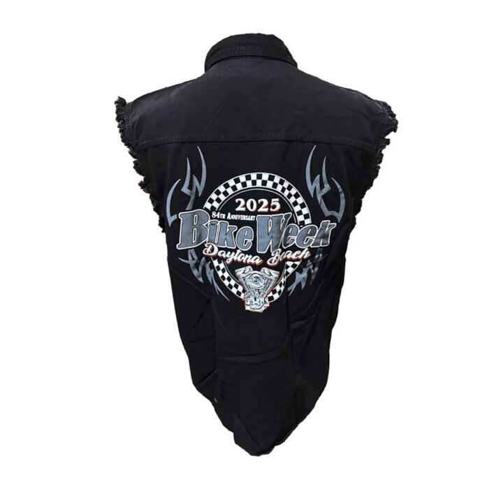 Bike Week 2025 Men's Official Logo Blow-Out Button-Up Sleeveless Shirt, Black Muscle - Image 2