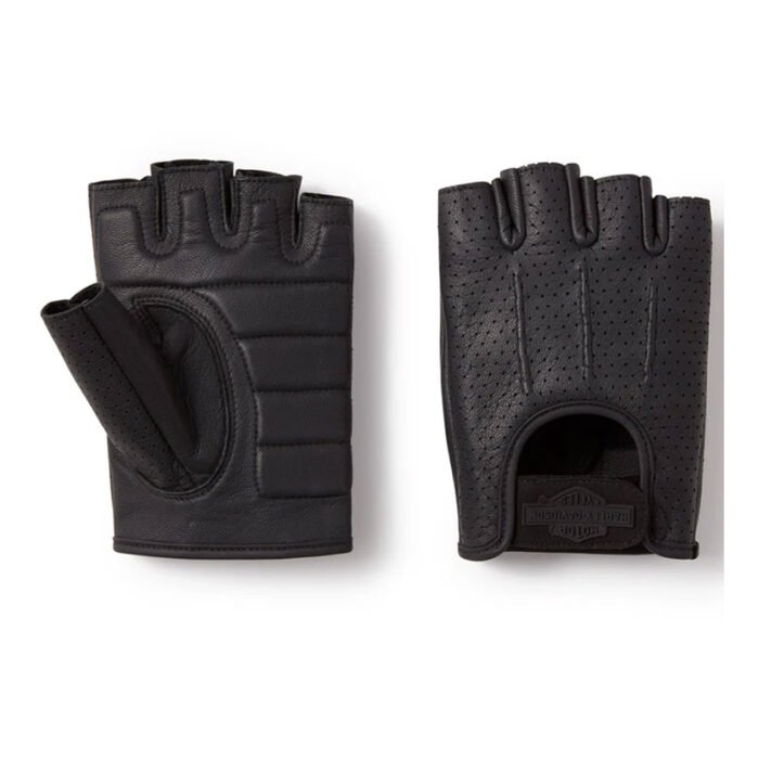 Harley-Davidson Men's H-D Perforated Fingerless Leather Riding Gloves, Black 98117-25VM - Image 1