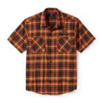 Harley-Davidson Men's H-D TECH Coolmax Button-Up Short Sleeve Shirt, Orange Plaid 96513-25VM