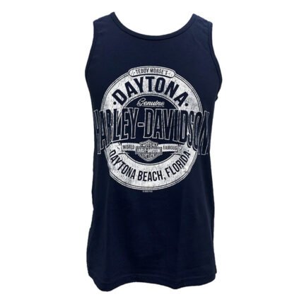 Teddy Morse's Daytona Harley-Davidson Exclusive Men's Crusader Tank Top Sleeveless Shirt, Navy Blue