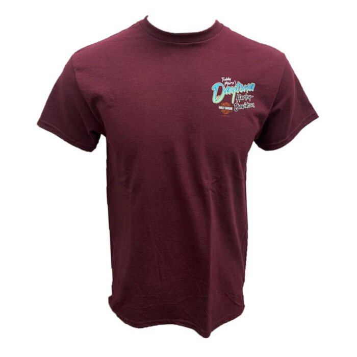 Teddy Morse's Daytona Harley-Davidson Exclusive Ride The Loop Men's Short Sleeve Shirt, Maroon - Image 1