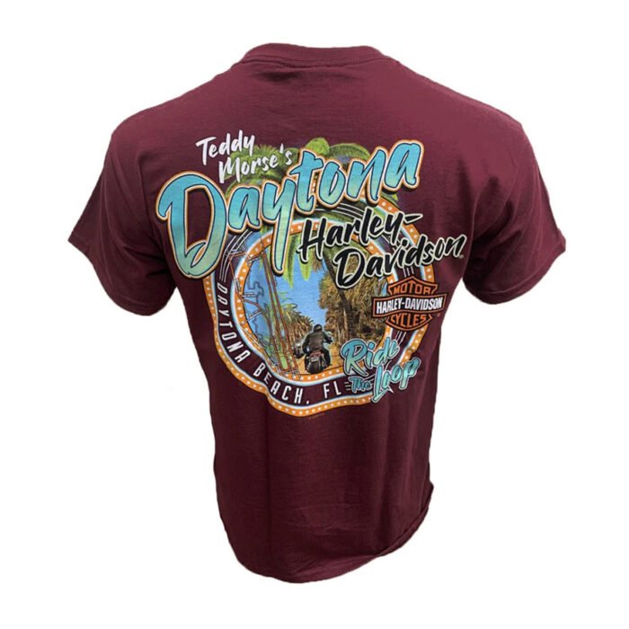 Teddy Morse's Daytona Harley-Davidson Exclusive Ride The Loop Men's Short Sleeve Shirt, Maroon - Image 2