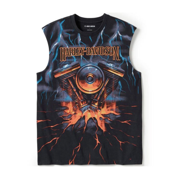 Harley-Davidson Men's 80s' Evo Engine Lightning Sleeveless Muscle Shirt, Black 96481-25VM - Image 1