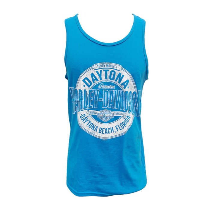 Teddy Morse's Daytona Harley-Davidson Exclusive Men's Crusader Tank Top Sleeveless Shirt, Scuba Light Blue - Image 1