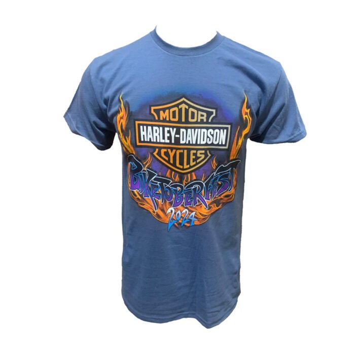 Teddy Morse's Daytona Harley-Davidson Men's Biketoberfest 2024 Haunting Great White Short Sleeve Shirt, Slate Blue - Image 1