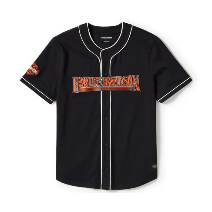 Harley-Davidson Men's 03' Scripted Baseball Jersey Button-Up Short Sleeve Shirt, Black 96485-25VM - Image 1