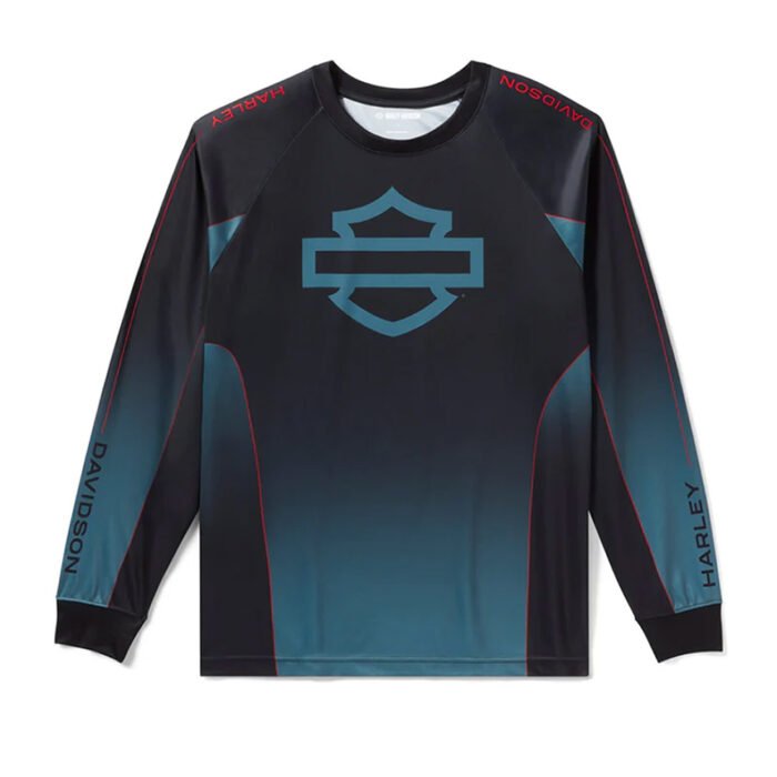 Harley-Davidson Men's H-D Speedway Moto Jersey, Long Sleeve Shirt, Black/Deep Green 96620-25VX - Image 1