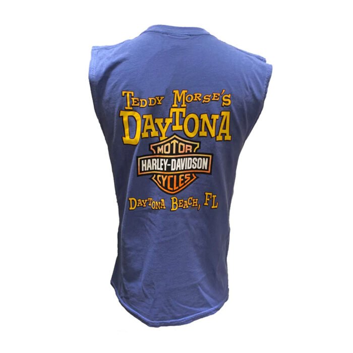 Teddy Morse's Daytona Harley-Davidson Men's Shark Fink Sleeveless Sleeve Shirt, Muscle Shirt, Denim Blue - Image 2