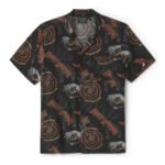 Harley-Davidson Men's '80s Aloha Allover Eagle Print Button-Up Short Sleeve Shirt, Black 96509-25VM
