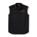 Harley-Davidson Men's V-Twin Button-Up Equipped Solid Blowout Sleeves Shirt, Black 96496-25VM