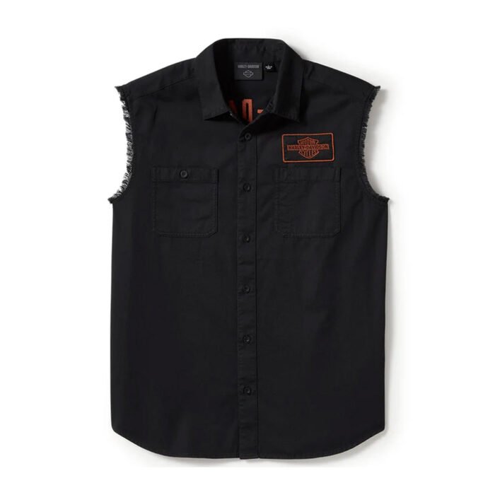 Harley-Davidson Men's V-Twin Button-Up Equipped Solid Blowout Sleeves Shirt, Black 96496-25VM - Image 1
