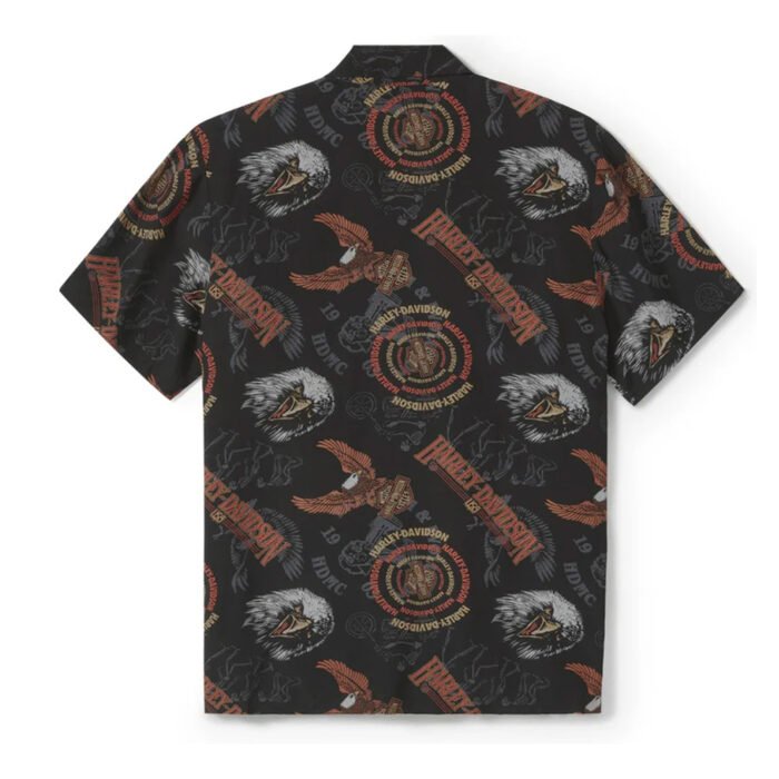 Harley-Davidson Men's '80s Aloha Allover Eagle Print Button-Up Short Sleeve Shirt, Black 96509-25VM - Image 2