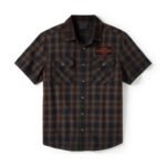 Harley-Davidson Men's Bar & Shield Patch Button-Up Short Sleeve Shirt, Amber Brown 96503-25VM