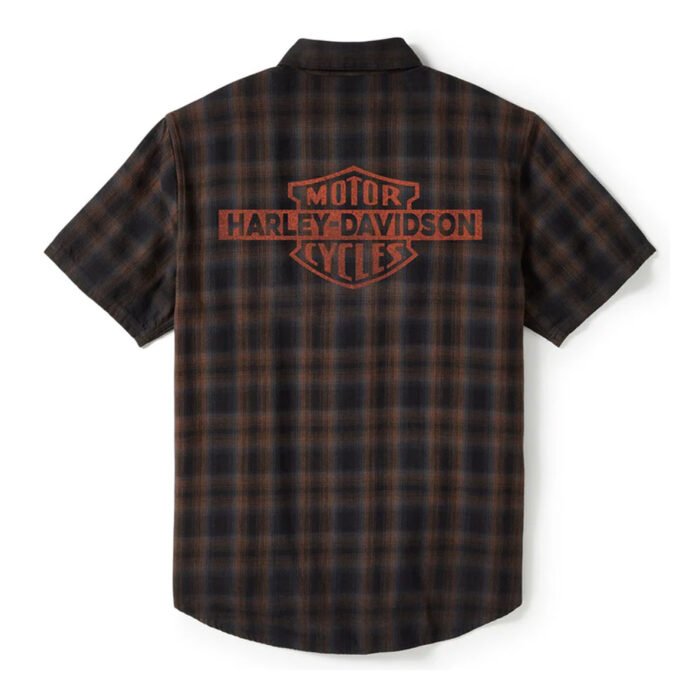 Harley-Davidson Men's Bar & Shield Patch Button-Up Short Sleeve Shirt, Amber Brown 96503-25VM - Image 2
