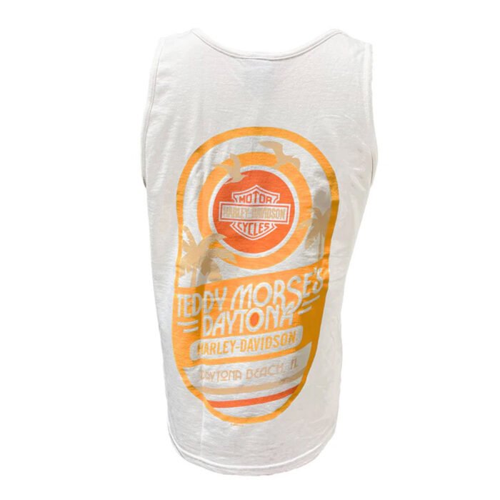 Teddy Morse's Daytona Harley-Davidson Men's Island Vacation Sleeveless Shirt, White Tank - Image 2