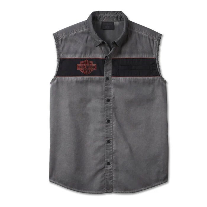 Harley-Davidson Men's Iron Bond Button-Up Blowout Sleeveless Shirt, Gray 99005-23VM - Image 1
