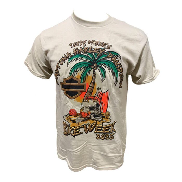 Harley-Davidson Men's Bike Week 2025 Salty Beach Crab Short Sleeve Shirt, Sand Brown, Brunt Orange - Image 1