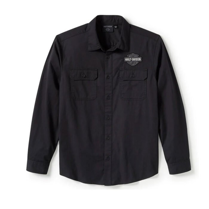Harley-Davidson Men's Bar & Shield Solid Long Sleeve Shirt, Black 96511-25VM - Image 1