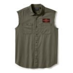 Harley-Davidson Men's V-Twin Button-Up Equipped Solid Blowout Sleeves Shirt, Green 96497-25VM