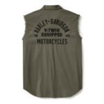 Harley-Davidson Men's V-Twin Button-Up Equipped Solid Blowout Sleeves Shirt, Green 96497-25VM - Image 2