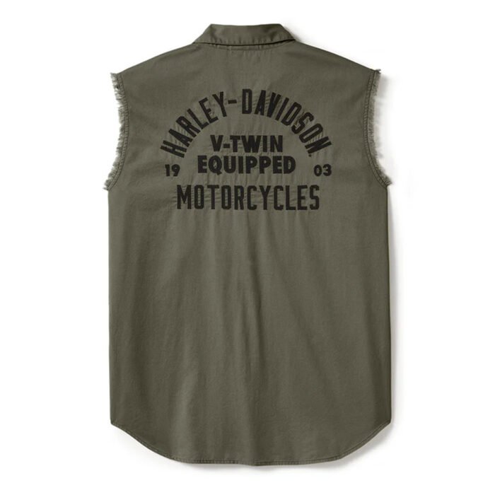 Harley-Davidson Men's V-Twin Button-Up Equipped Solid Blowout Sleeves Shirt, Green 96497-25VM - Image 2