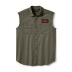Harley-Davidson Men's V-Twin Button-Up Equipped Solid Blowout Sleeves Shirt, Green 96497-25VM