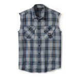 Harley-Davidson Men's V-Twin Button-Up Equipped Plaid Blowout Sleeves Shirt, Gray 96495-25VM