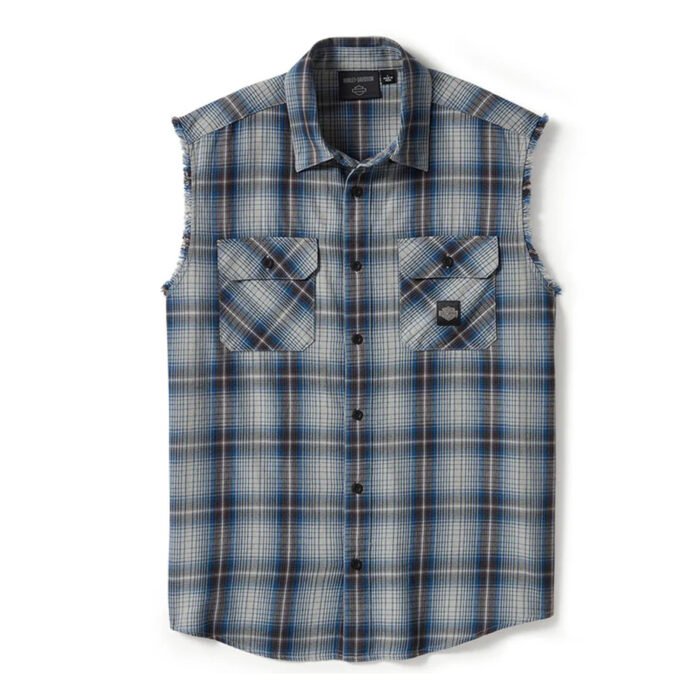 Harley-Davidson Men's V-Twin Button-Up Equipped Plaid Blowout Sleeves Shirt, Gray 96495-25VM - Image 1