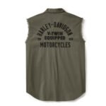 Harley-Davidson Men's V-Twin Button-Up Equipped Solid Blowout Sleeves Shirt, Green 96497-25VM - Image 2