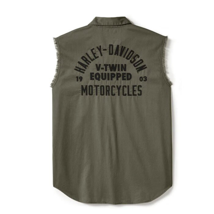 Harley-Davidson Men's V-Twin Button-Up Equipped Solid Blowout Sleeves Shirt, Green 96497-25VM - Image 2