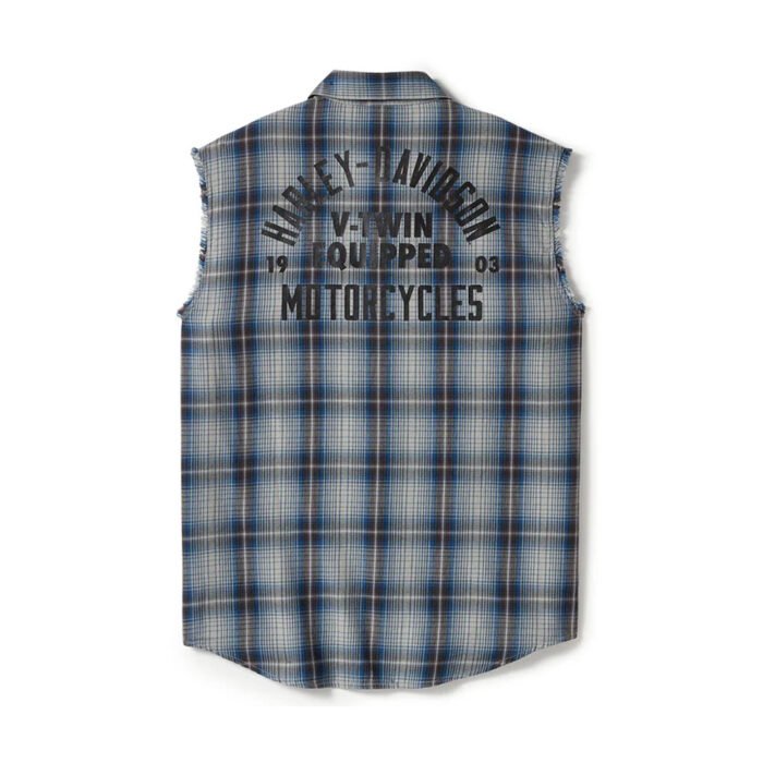 Harley-Davidson Men's V-Twin Button-Up Equipped Plaid Blowout Sleeves Shirt, Gray 96495-25VM - Image 2