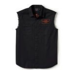Harley-Davidson Men's V-Twin Button-Up Equipped Solid Blowout Sleeves Shirt, Black 96496-25VM
