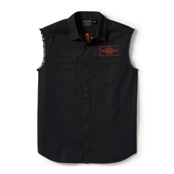 Harley-Davidson Men's V-Twin Button-Up Equipped Solid Blowout Sleeves Shirt, Black 96496-25VM - Image 1
