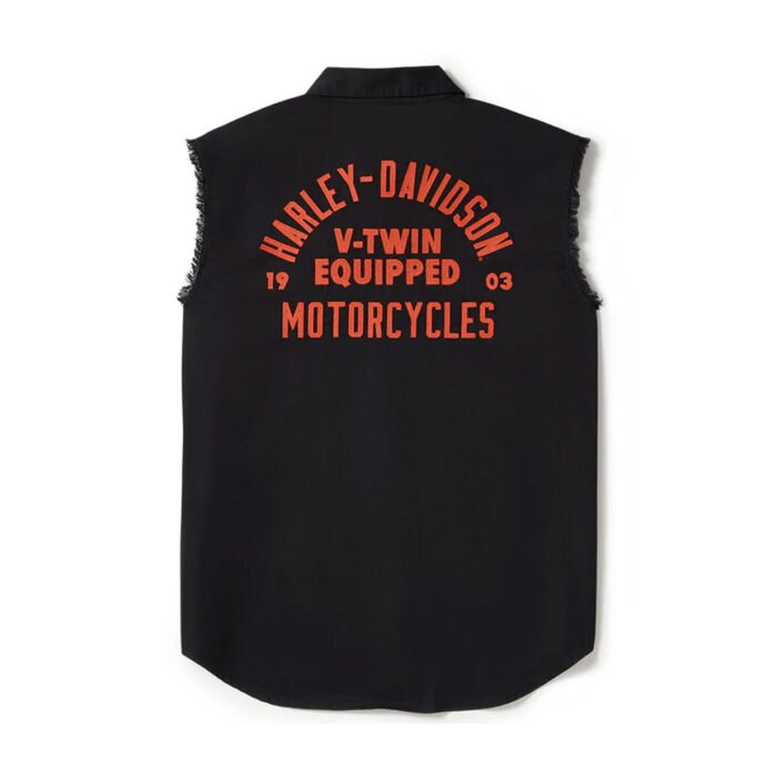 Harley-Davidson Men's V-Twin Button-Up Equipped Solid Blowout Sleeves Shirt, Black 96496-25VM - Image 2