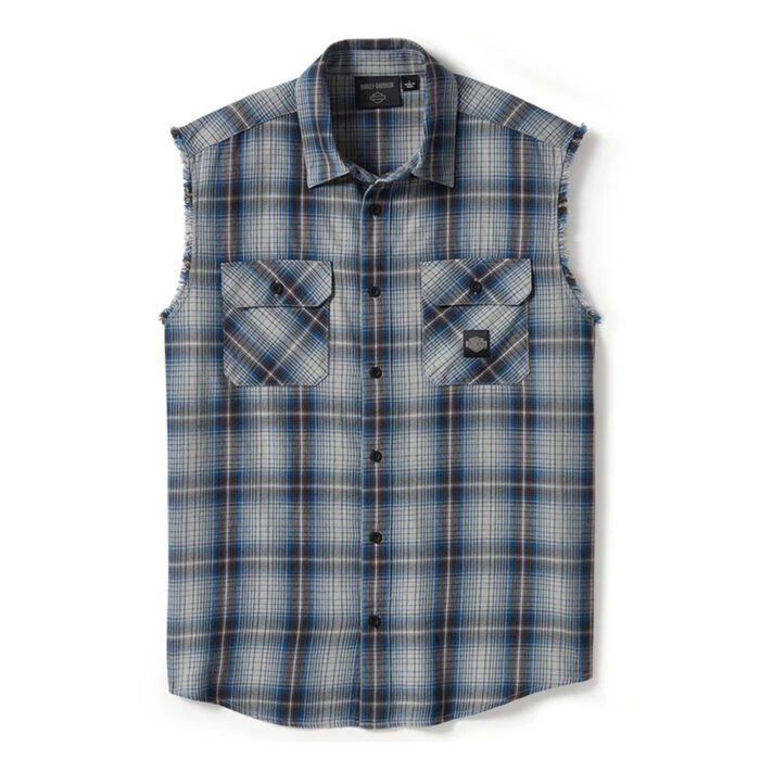 Harley-Davidson Men's V-Twin Button-Up Equipped Plaid Blowout Sleeves Shirt, Gray 96495-25VM - Image 1
