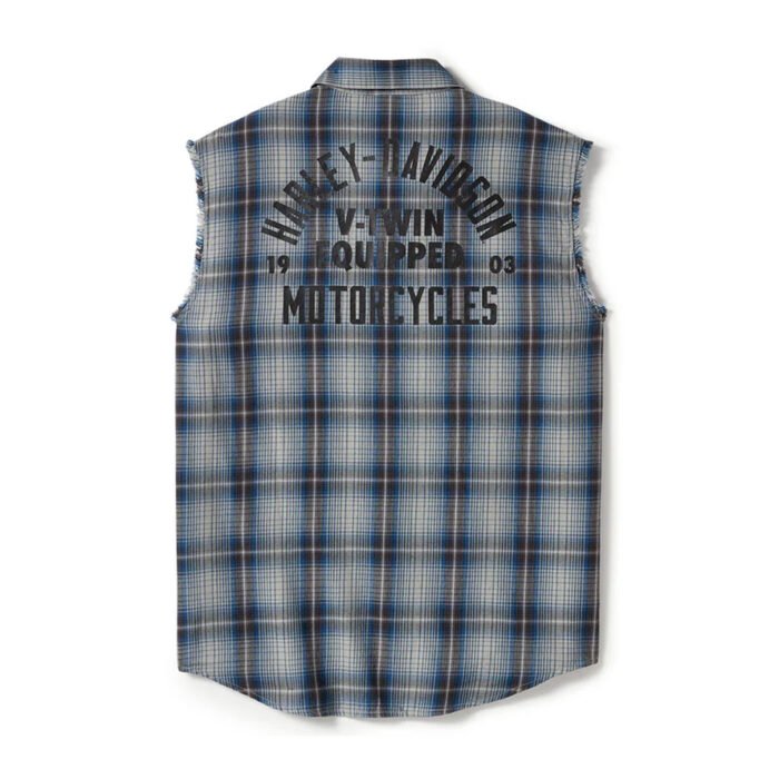 Harley-Davidson Men's V-Twin Button-Up Equipped Plaid Blowout Sleeves Shirt, Gray 96495-25VM - Image 2
