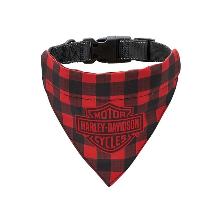 Harley-Davidson Holiday Water-Resistant Embossed B&S Adjustable Collar Clasp Plaid, Large/X-Large Pet Bandana Red/Black HDX-90211 - Image 1