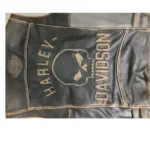 Distressed Leather Biker Vest - Harley-Davidson Skull Patch Style - Image 5