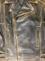 Distressed Leather Biker Vest - Harley-Davidson Skull Patch Style - Image 4