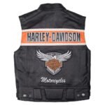 New Men's Black Vest - Harley Davidson Passing Link Genuine Cowhide Leather with Embroidered Graphics
